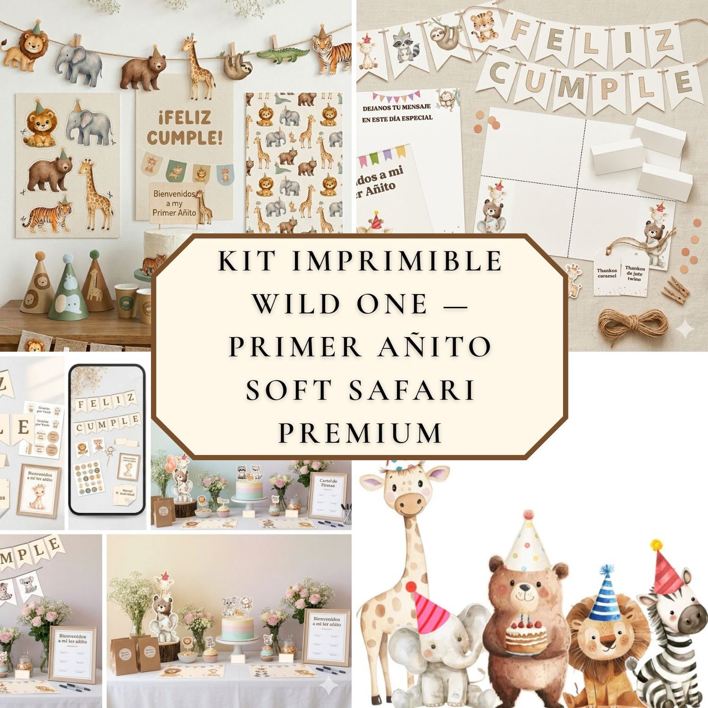 Mega Paquete Imprimible Soft Safari Premium — 1er Añito (Archivo PDF)